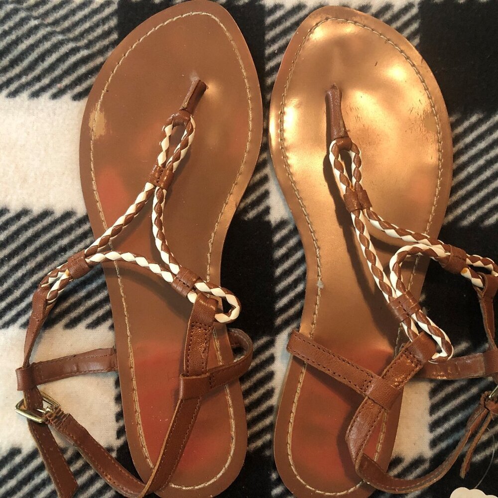 Ralph Lauren brown‎ and white twist leather slingback flats size 8M